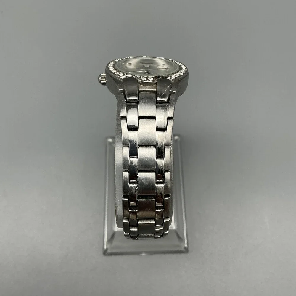 Anne Klein Womens Watch 24mm Silver Dial Crystal Bezel Date New Battery 6.25
